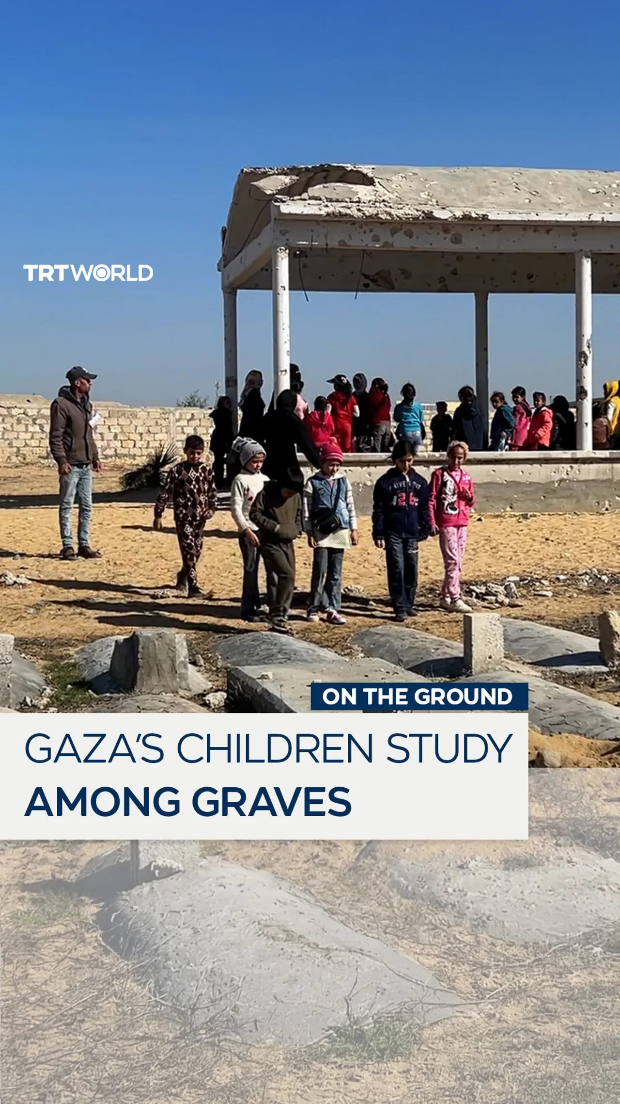 Gaza’s children continue education in a cemetery